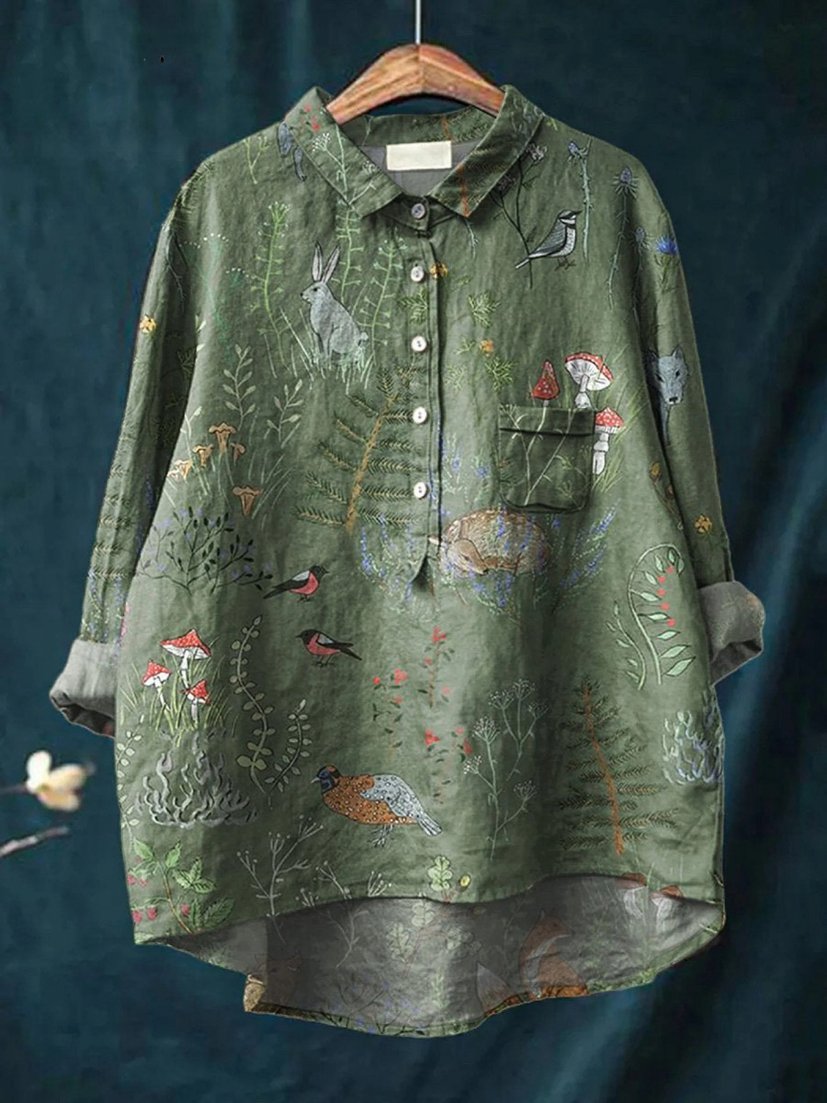 Rose | Legere Damenbluse mit Wald- und Tiermotiv
