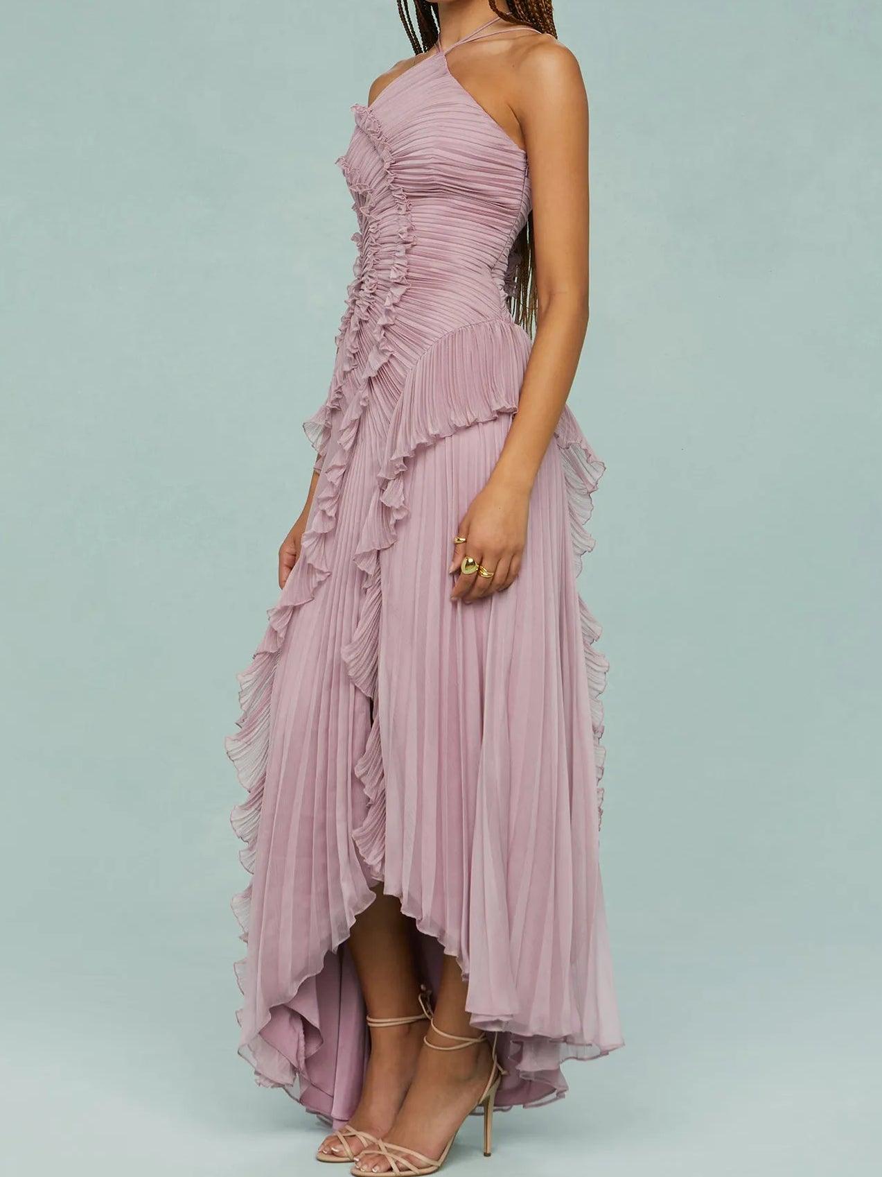 Juna | Langes Kleid mit plissierten Trägern und Schlitz
