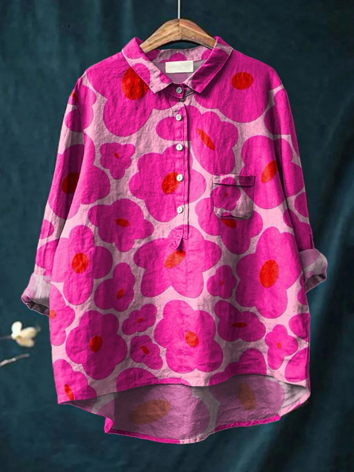 Paula | Legere Damenbluse mit leuchtend rosa Blumenmotiv