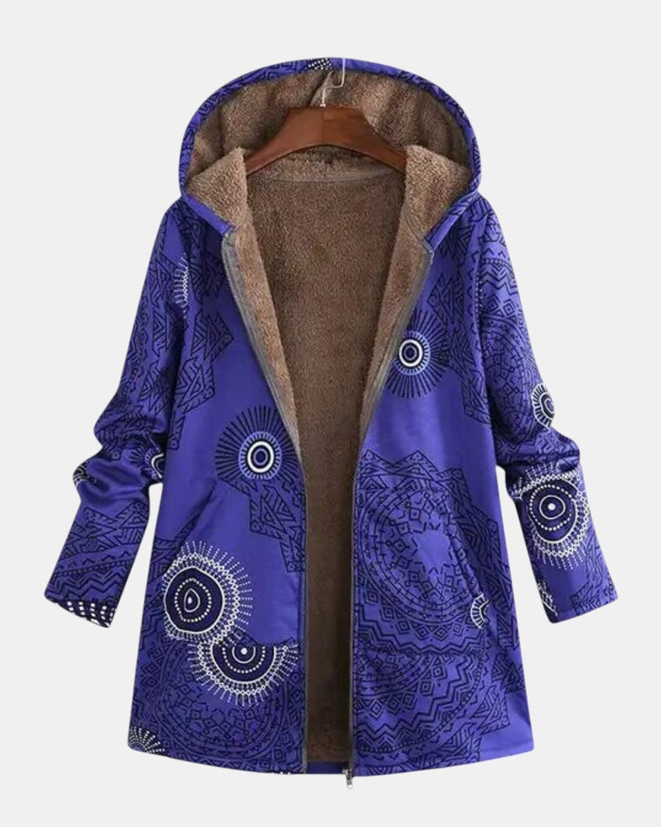 Luna – Marineblauer Fleece-Kapuzenpullover mit Mandala-Muster