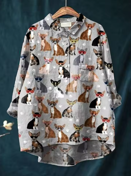 Marie | Bluse mit Chihuahua-Motiv