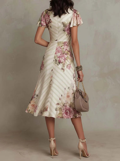 Leni | Midikleid aus Satin mit Blumenmuster Vintage