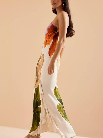 Merle | Maxikleid elegant mit Blumenprint und freien Schultern