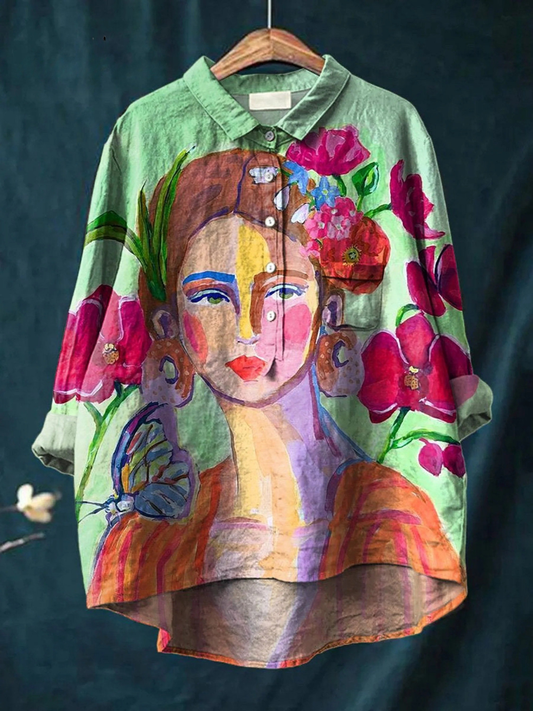 Ida | Legeres Damen-T-Shirt mit Porträt im Ölmalerei-Stil