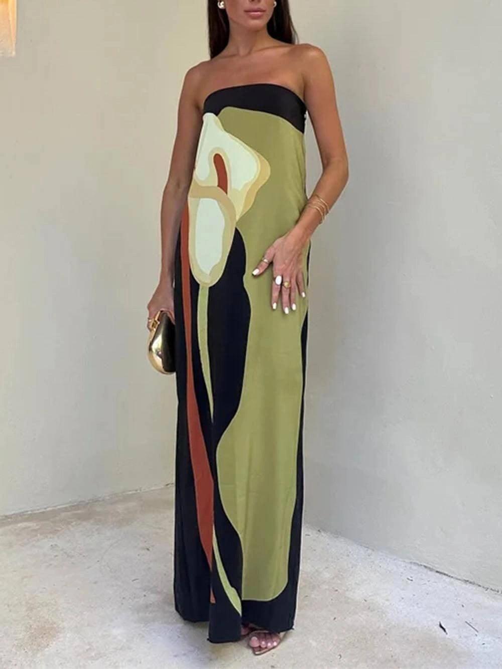 Ursula | Maxi-Abendkleid mit Print ärmellos aus Stil costiero