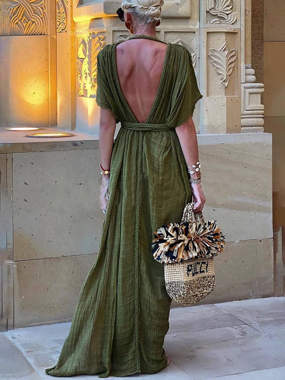 Elke | Maxikleid mit Schlitz und Kimono und Zopfdetails
