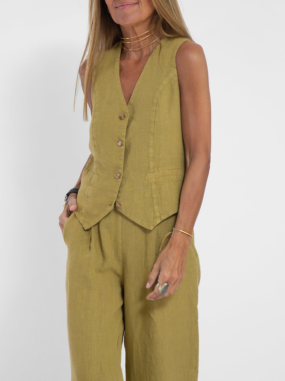Rose | Set aus geknöpfter Weste und weiter Hose