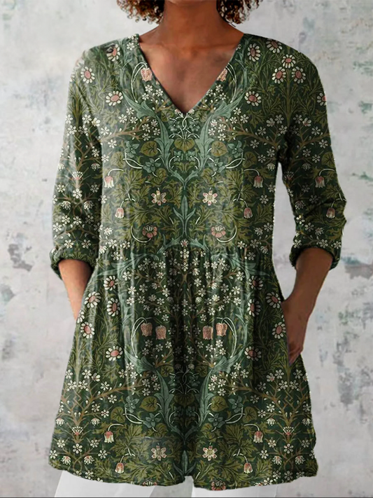 Leonora | Lange Bluse mit V-Ausschnitt