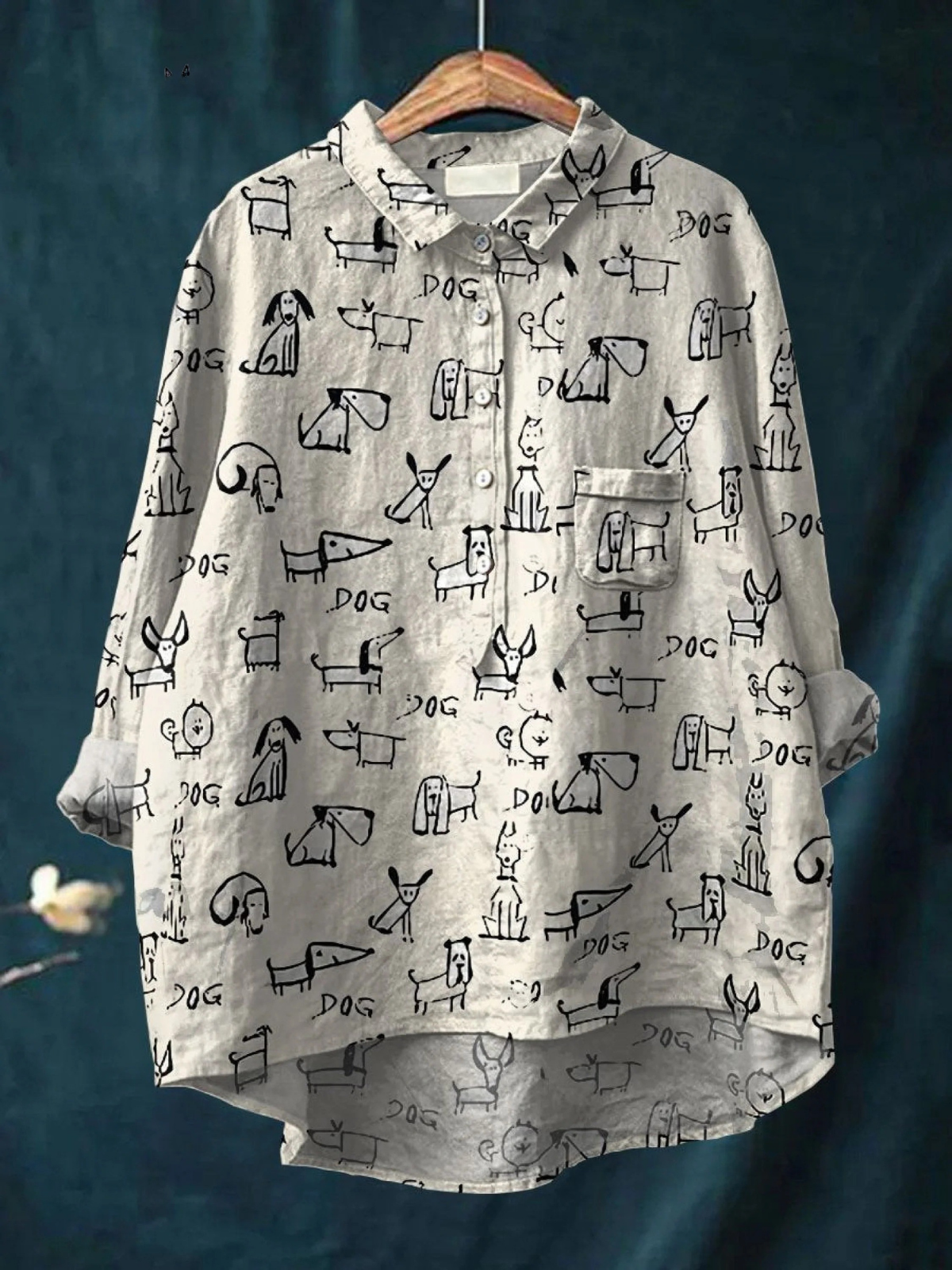 Rose | Legere Bluse mit niedlichem Hundeprint