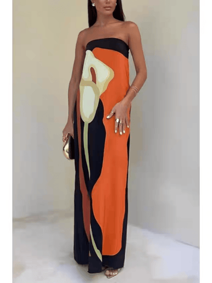 Ursula | Maxi-Abendkleid mit Print ärmellos aus Stil costiero