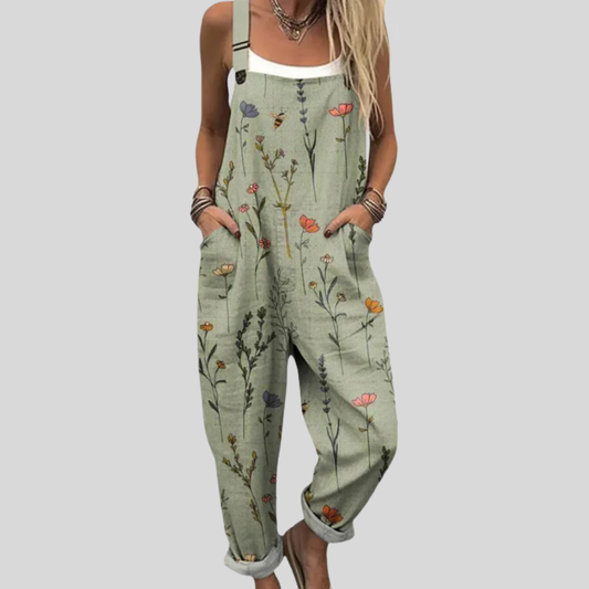 Salbeigrüne Latzhose mit Blumenmix