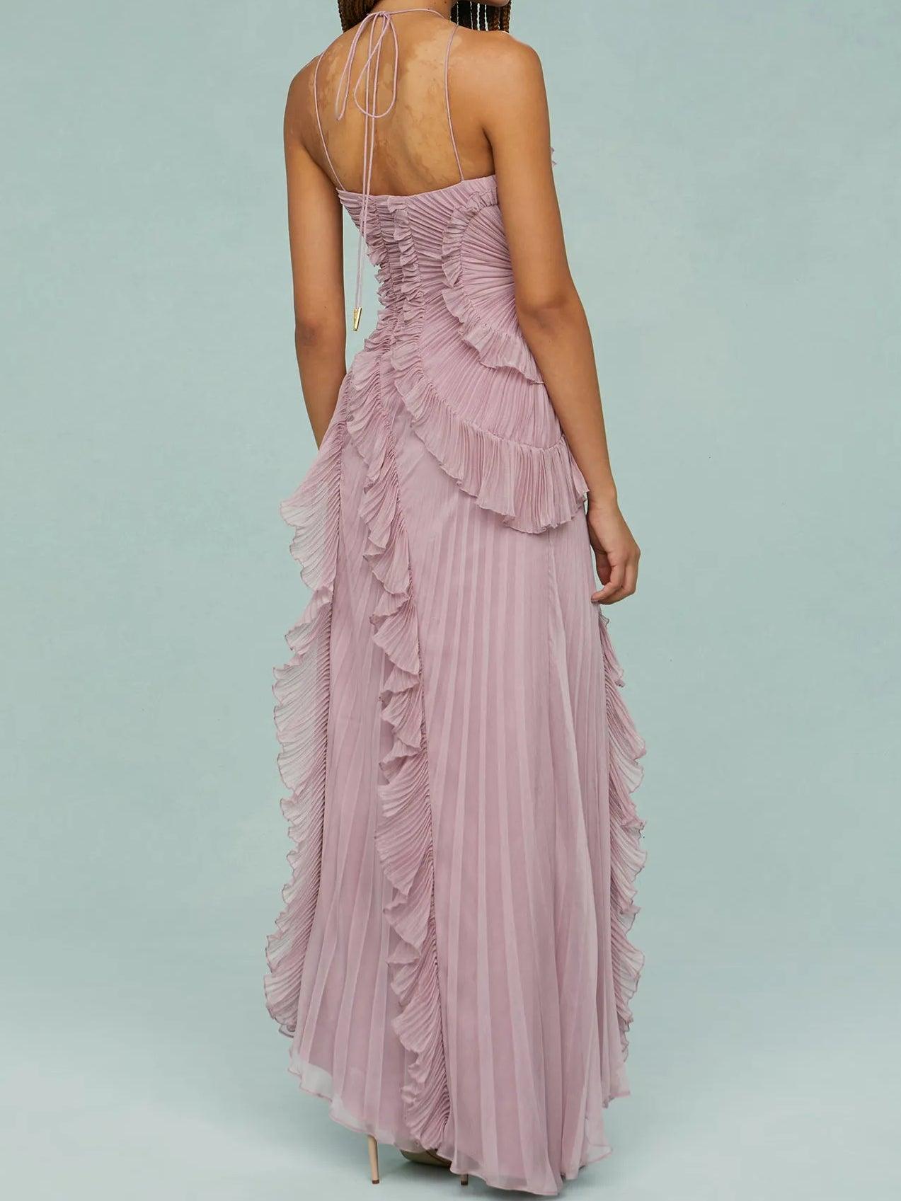Juna | Langes Kleid mit plissierten Trägern und Schlitz