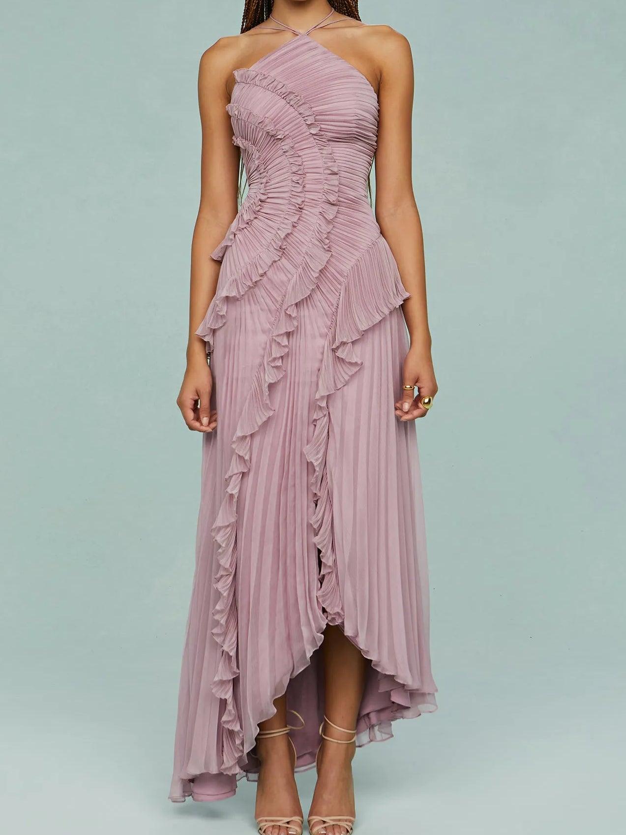 Juna | Langes Kleid mit plissierten Trägern und Schlitz