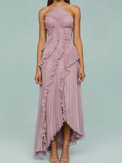 Juna | Langes Kleid mit plissierten Trägern und Schlitz