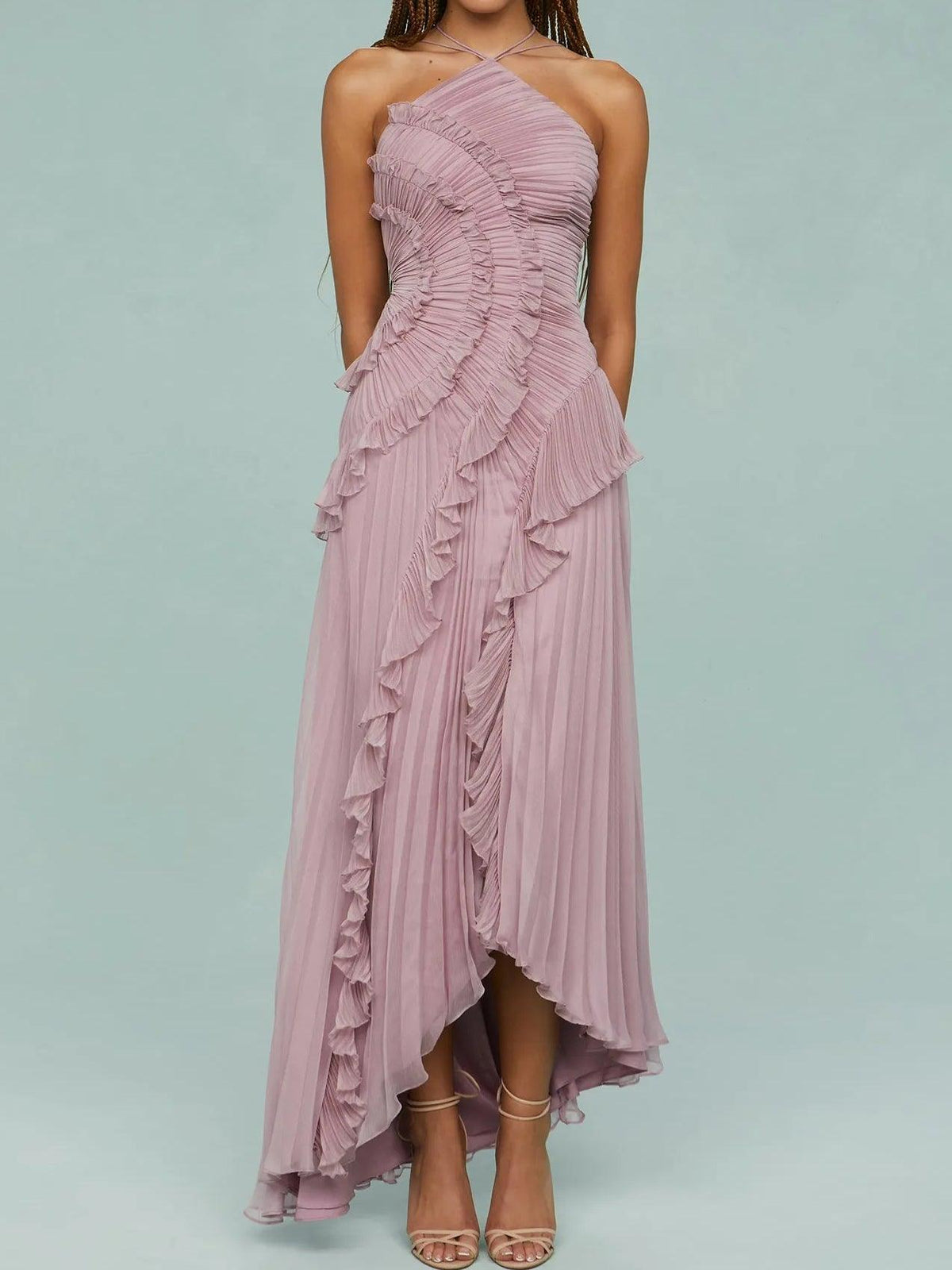 Juna | Langes Kleid mit plissierten Trägern und Schlitz