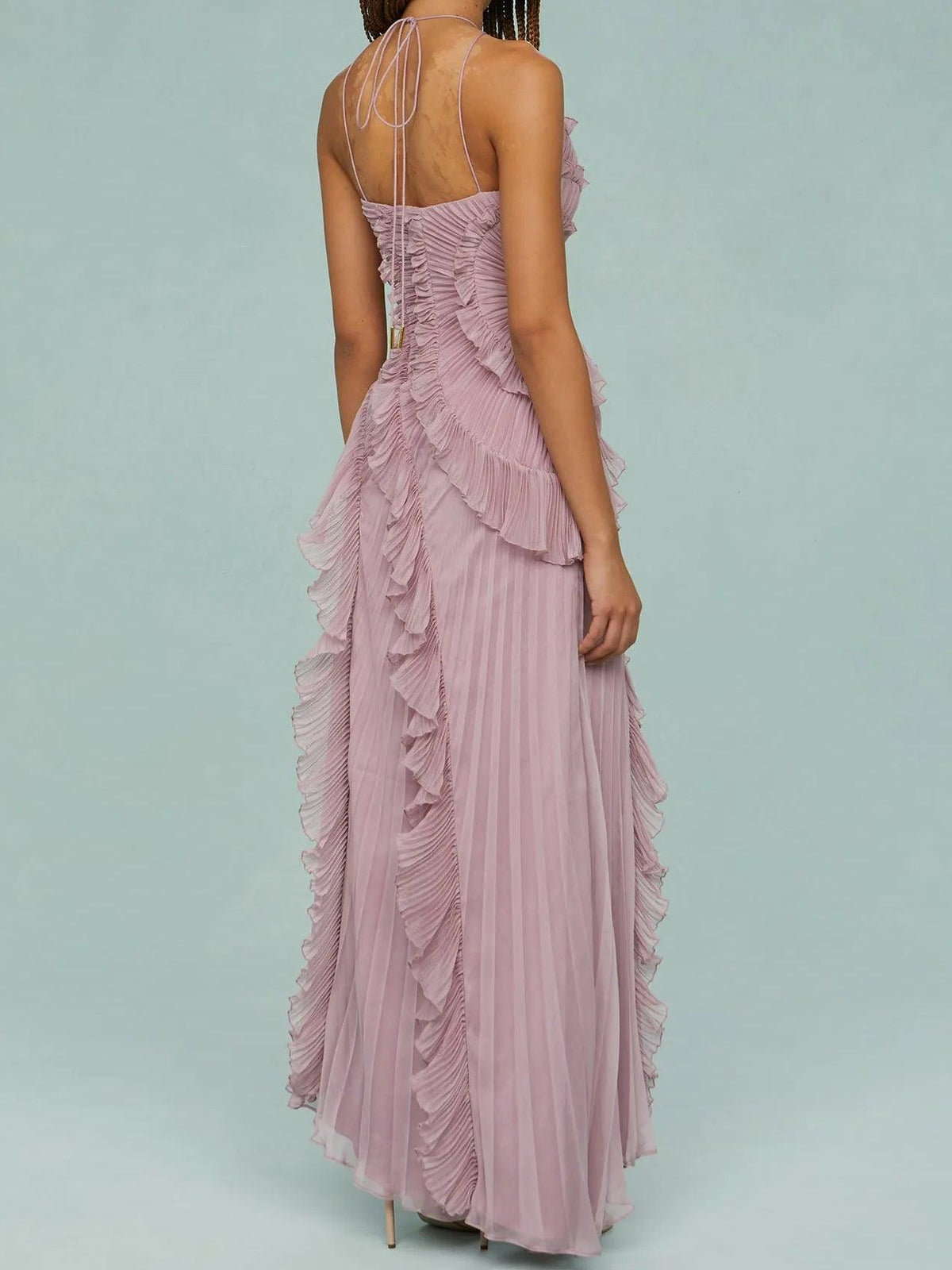 Juna | Langes Kleid mit plissierten Trägern und Schlitz