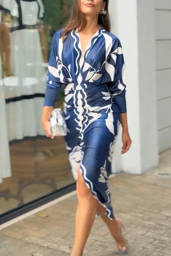 Monika | Midikleid mit Dolman mit Print einzigartig Sommersonne
