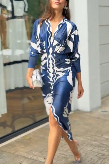 Monika | Midikleid mit Dolman mit Print einzigartig Sommersonne