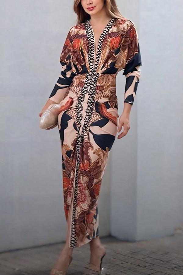 Monika | Midikleid mit Dolman mit Print einzigartig Sommersonne