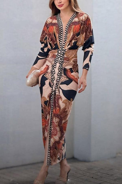 Monika | Midikleid mit Dolman mit Print einzigartig Sommersonne