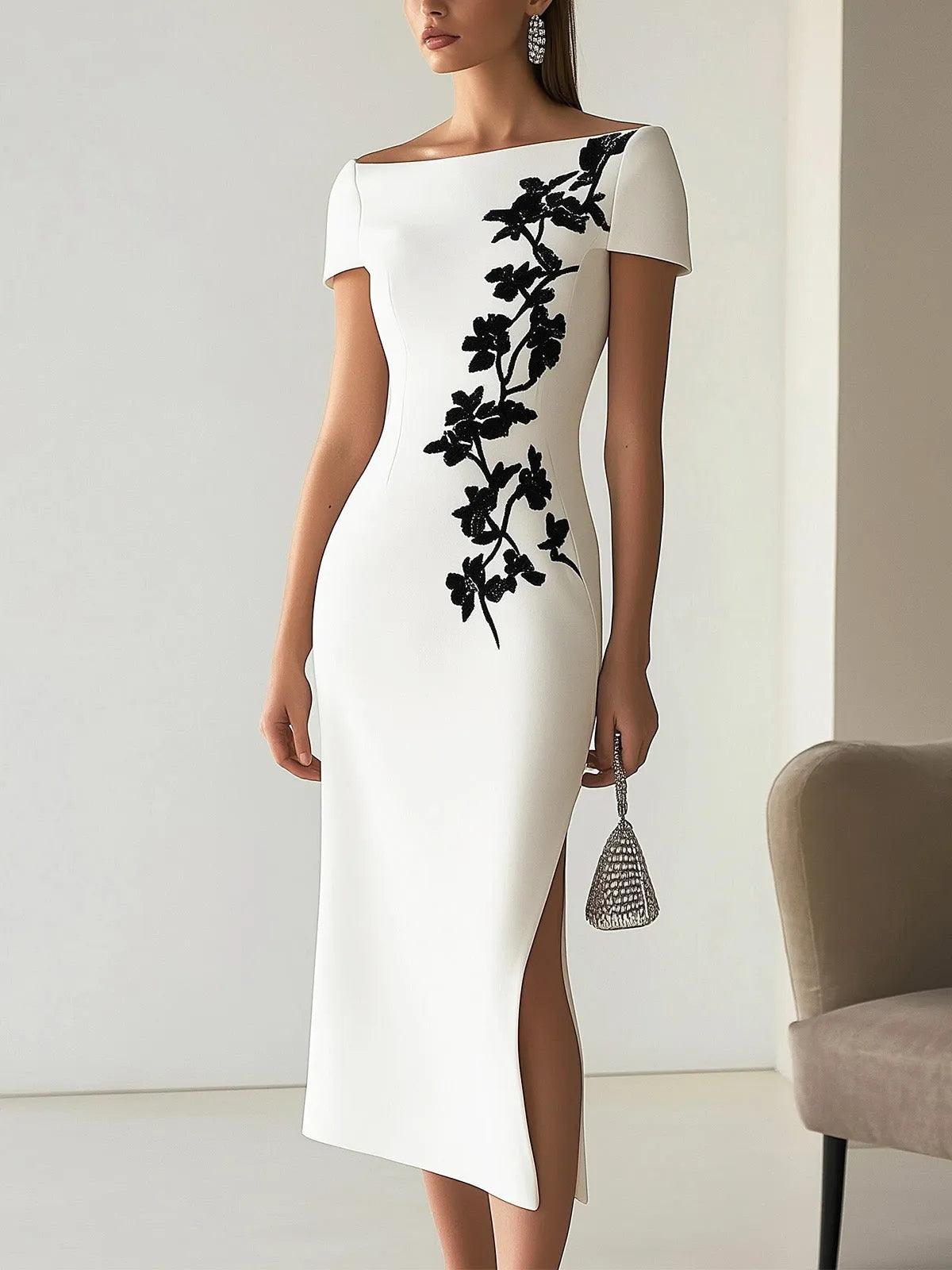 Heike | Midikleid mit Blumenprint chic mit U-Boot-Ausschnitt