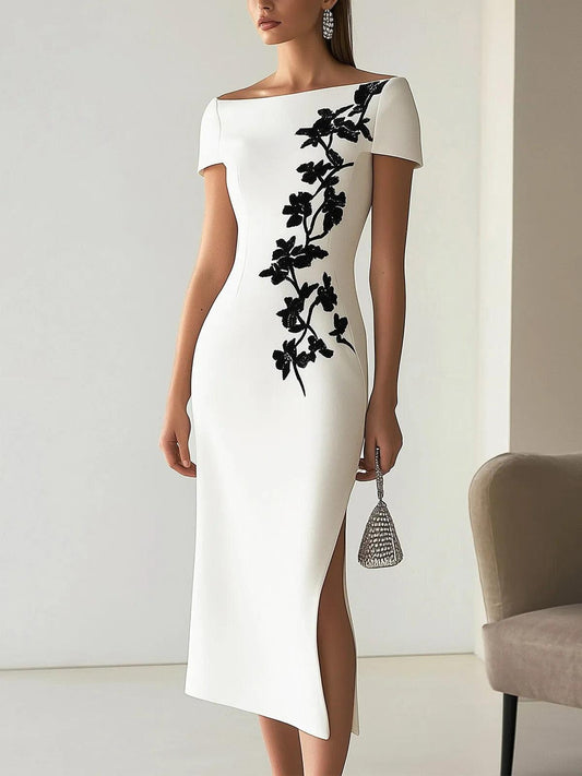 Heike | Midikleid mit Blumenprint chic mit U-Boot-Ausschnitt