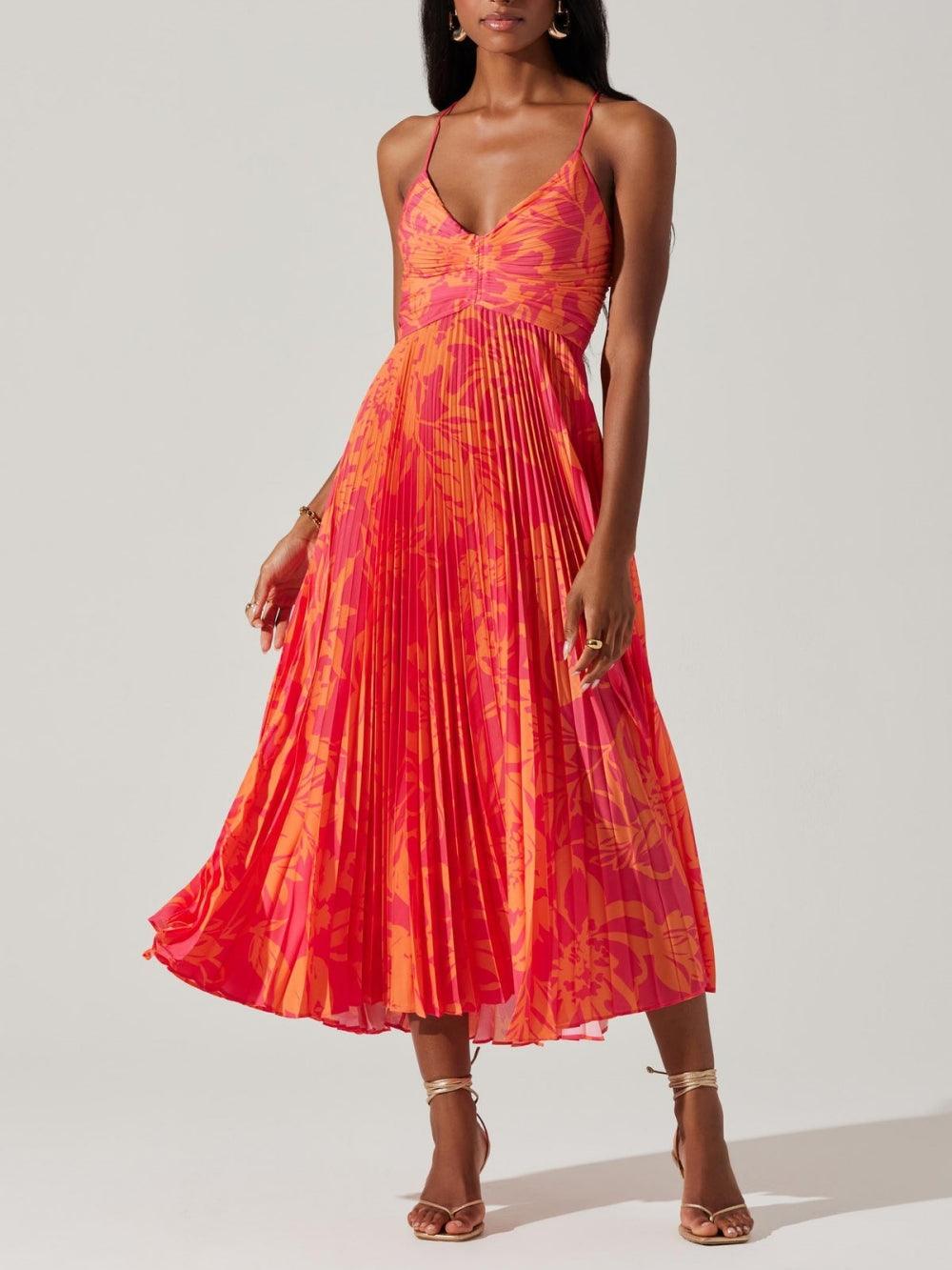 Sabine | Midikleid plissiert elegant Blumenprint chic Küsten
