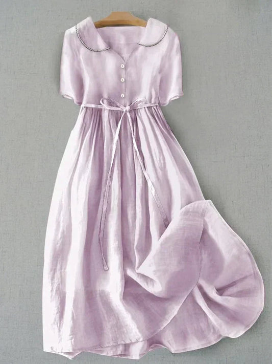 Frieda | Elegantes Baumwoll-Leinen-Kleid mit Halbarm