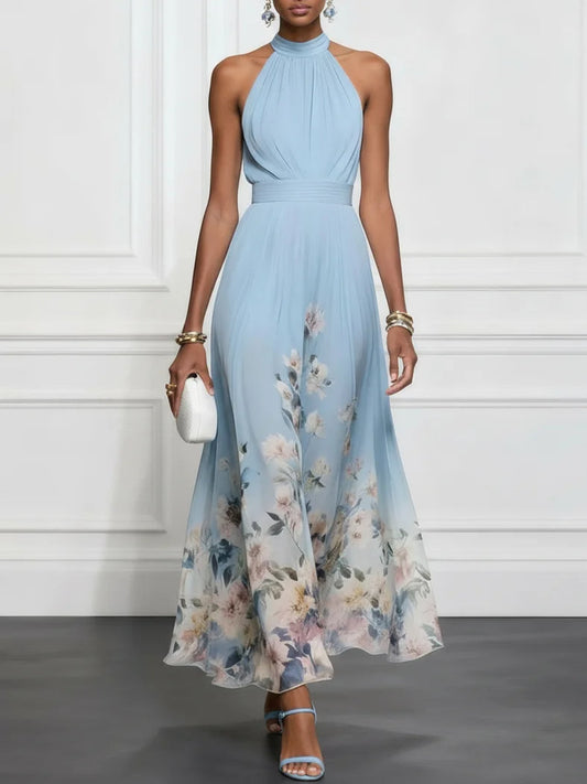 Anni | Maxikleid Chiffon mit Blumen blau