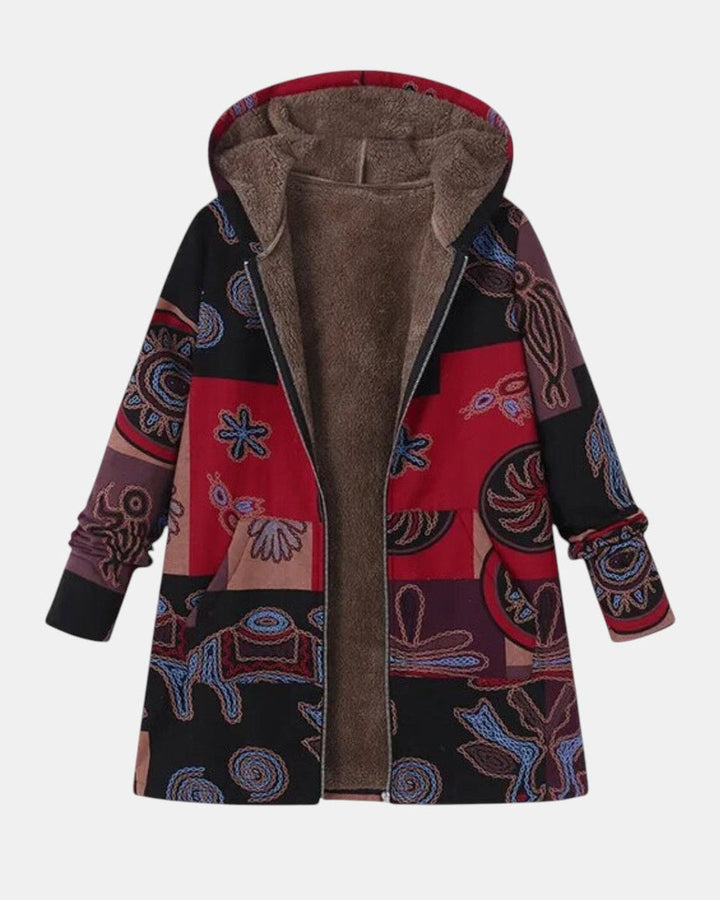 Marina – Boho-Patchwork-Kapuzenmantel mit abstraktem Muster