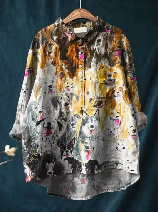Sophie | Legere Bluse mit künstlerischem Hundeprint