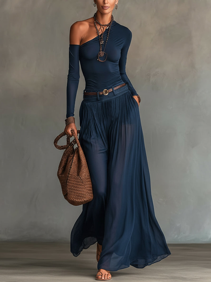 Johanna | Off-Shoulder-Top und Rock marineblau