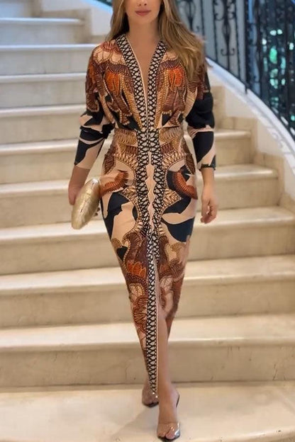 Monika | Midikleid mit Dolman mit Print einzigartig Sommersonne