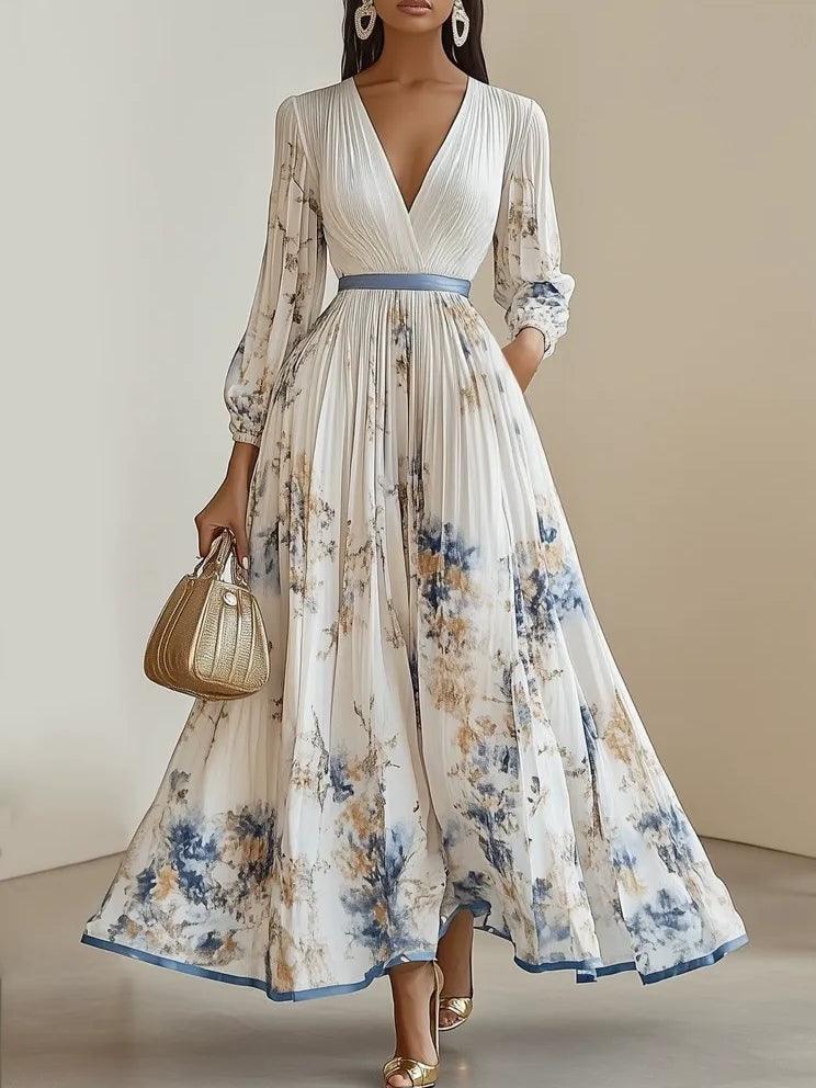 Maja | Maxikleid aus Chiffon mit Blumenmuster weiß mit voluminösen Ärmeln