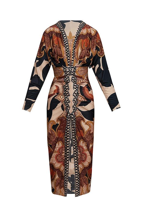 Monika | Midikleid mit Dolman mit Print einzigartig Sommersonne