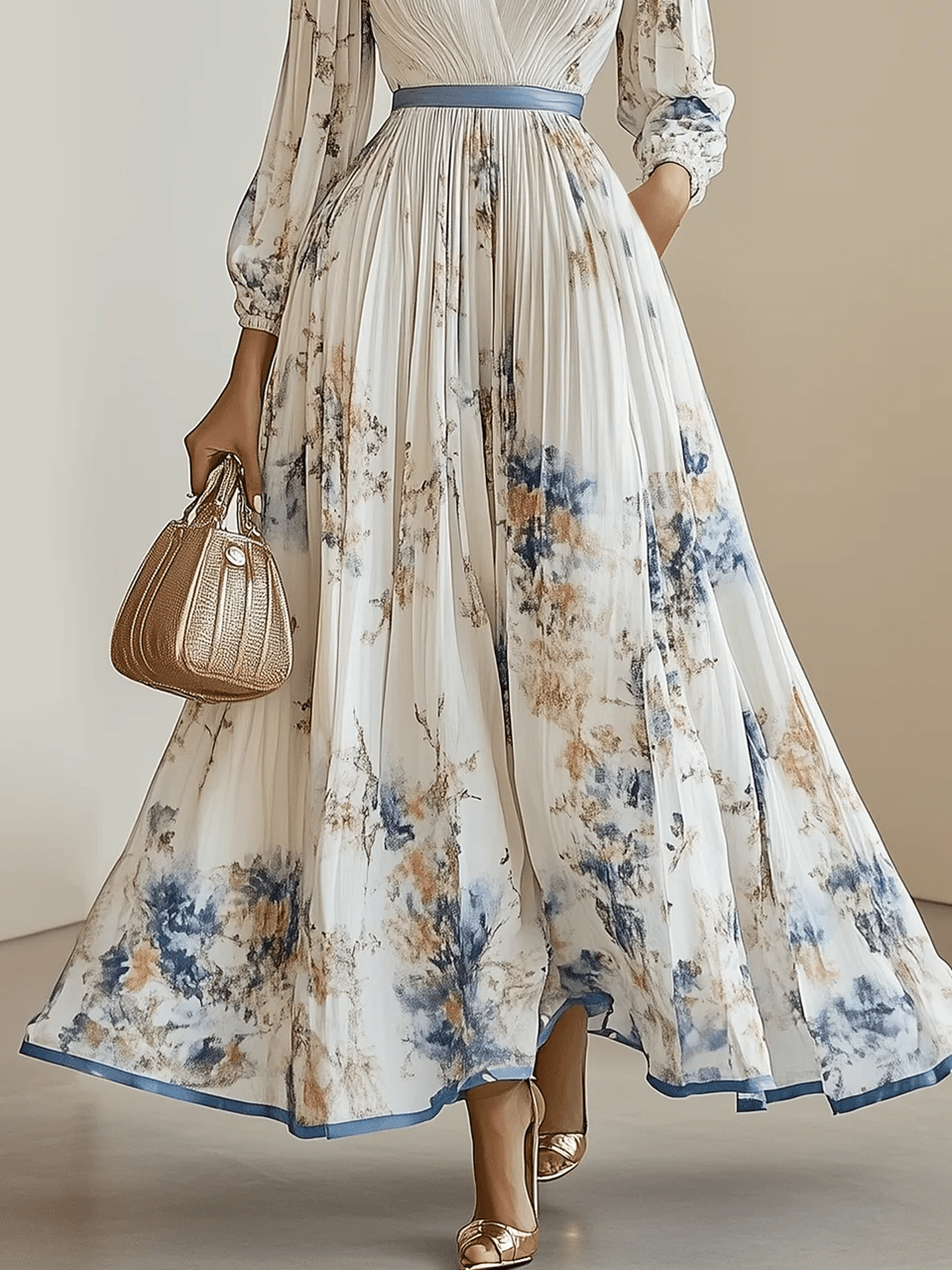 Maja | Maxikleid aus Chiffon mit Blumenmuster weiß mit voluminösen Ärmeln