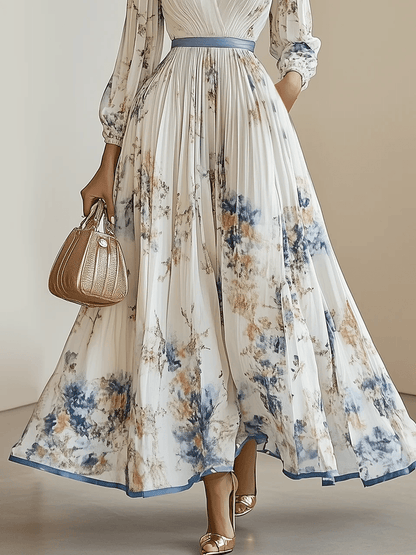 Maja | Maxikleid aus Chiffon mit Blumenmuster weiß mit voluminösen Ärmeln