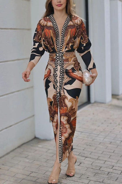 Monika | Midikleid mit Dolman mit Print einzigartig Sommersonne