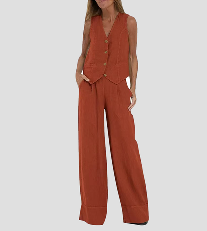 Rose | Set aus geknöpfter Weste und weiter Hose