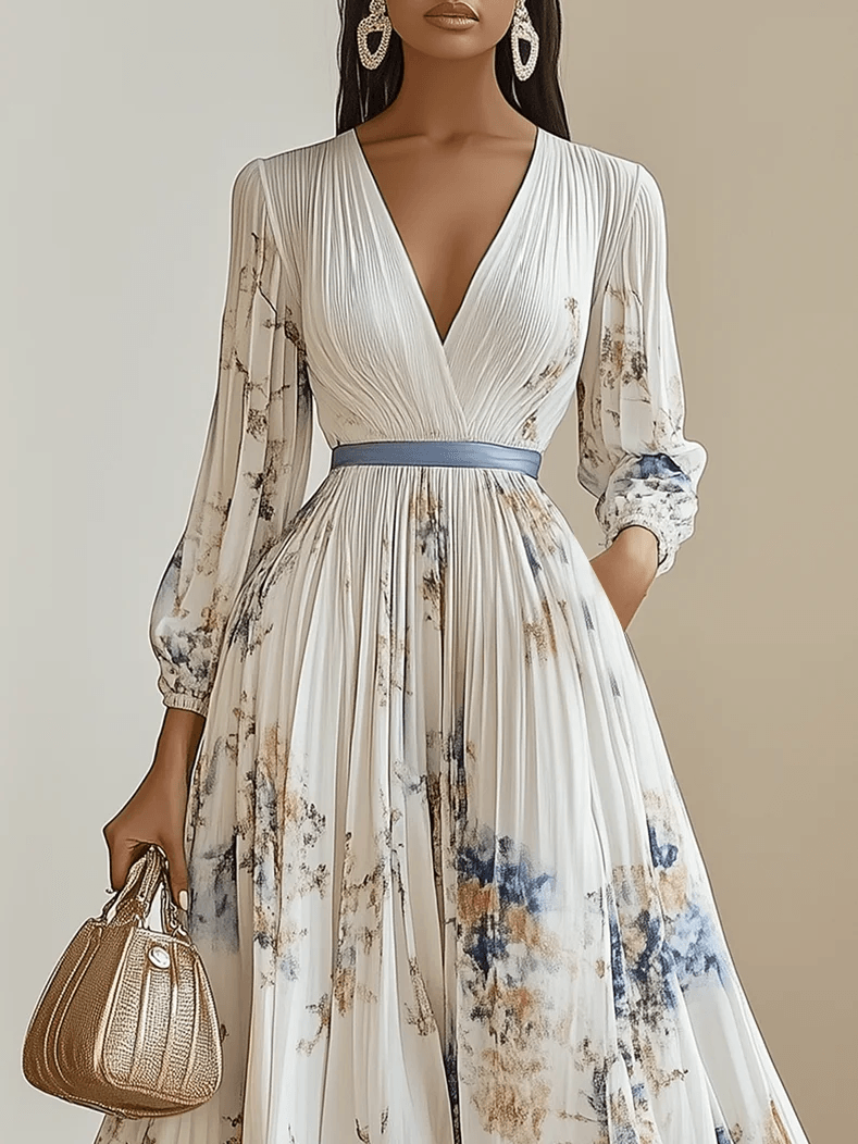 Maja | Maxikleid aus Chiffon mit Blumenmuster weiß mit voluminösen Ärmeln